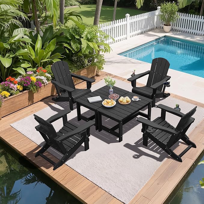 SERWALL Outdoor Coffee Table, HDPE Patio Coffee Table for Outside, Rectangle, Black-Ruum Studio Home