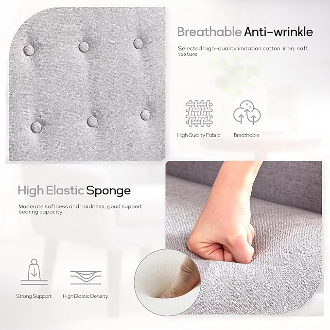 HUIMO Button-Tufted Accent Chairs Set of 2,Upholstered Reading Living Room Chair,Mid Century Modern Chair with Linen Fabric, Club Chair,Comfy Arm Chairs for Living Room,Bedroom,Light Grey-Ruum Studio Home