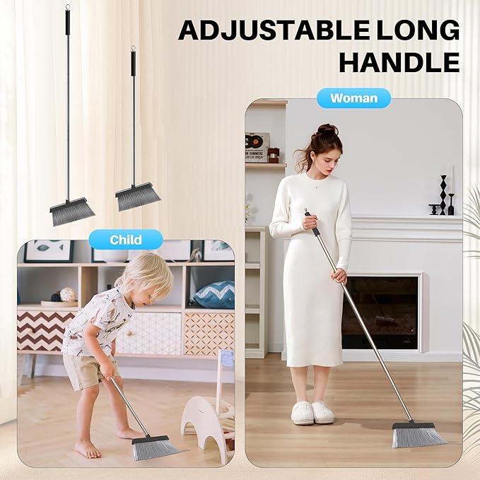 JOYMOOP Black Broom and Dustpan Set, Upright Angle Design with Built-in Comb Teeth for Home, Office, Hardwood Floors, Pet Hair-Ruum Studio Home