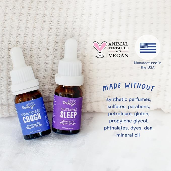 Oilogic Baby Essential Oil Vapor Drops for Diffuse & Humidifier, 2-Pack Set with Stuffy Nose & Cough + Slumber & Sleep - Baby Aromatherapy Oil is Safe for Babies, Kids & Toddlers-Ruum Studio Home