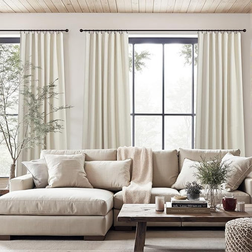 100 Inch Length Custom Summer Curtains for Windows Living Room Viral Back Tab Pleated Extreme Blackout Curtain Linen Designer Drapes for Sliding Glass Doors Patio 52 Wide x 100 Long Tall 2 Panel Beige-Ruum Studio Home