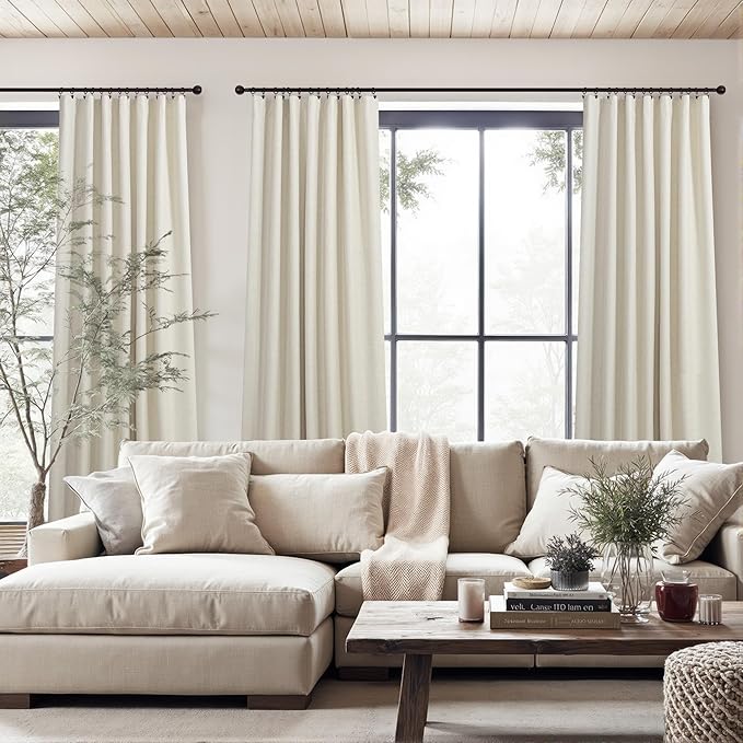 DANCURTON Linen Blackout Back Tab Curtains for Bedroom Windows Linen Colored 52 Inch Wide by 92 Inch Length 2 Panels-Ruum Studio Home