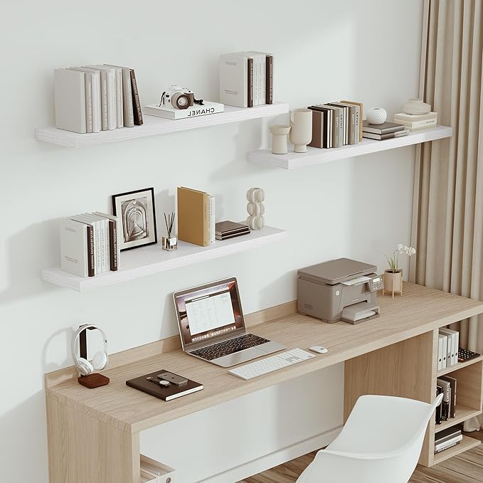 Single Floating Shelves 48 Inches, 48 x 10 inch Deep x 1.8 in Thick, Long Wall Shelves Heavy Duty 80 lbs for Bedroom, Living Room, Kitchen, Office, Modern Shelf Book Home Decor, White-Ruum Studio Home