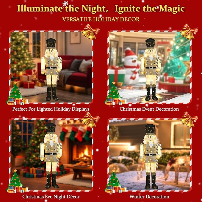 61Inch Nutcracker Christmas Decor Outdoor with LEDs 5 Feet Lighted Large Nutcracker Lighted Christmas Decorations Outdoor with Stakes & Zip Ties for Xmas Yard, Porch, Lawn-Ruum Studio Home