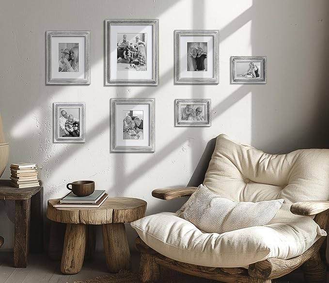 Yaetm 11x14 Rustic White Wood Picture Frame with Mat for 8x10, Weathered Solid Wood Frame with Real Glass, Distressed White Wooden Photo Frames 11 x 14 for Tabletop & Wall Mount, 2 Pack-Ruum Studio Home