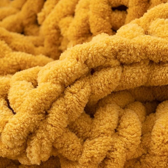 Battilo Chunky Knit Throw Blanket, Soft and Thick Chenille Throw Blanket, 50"x60" Handmade Cable Knit Crochet Blanket, Large Rope Knot Throw Blankets for Couch Sofa Bed Home Decor, Mustard-Ruum Studio Home