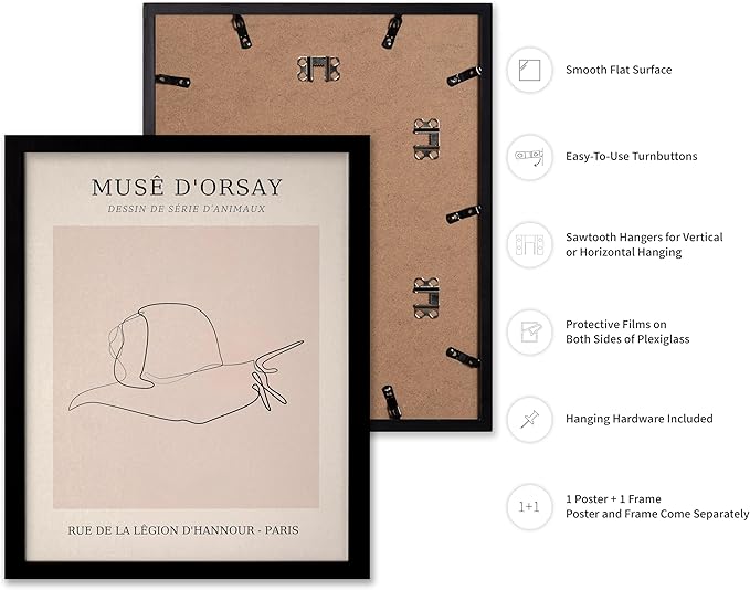 Poster Master Vintage Poster - Retro One Line Snail Drawing Print - Snail Line Art - Minimal Gift for Men, Women, Animal Lover - Abstract Wall Decor for Home, Office, 8x10 Black Framed-Ruum Studio Home