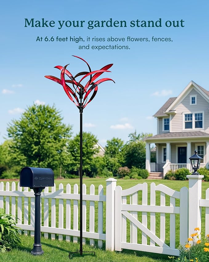 82 inch Wind Spinners Outdoor - Extra Large Metal Wind Sculptures & Spinner with Stake, Big Clearance Windmills for The Yard and Garden, Tall Yard Art Decor-Burgundy Red-Ruum Studio Home