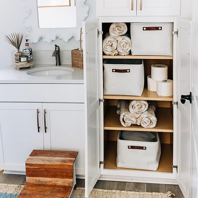 OrganiHaus Extra Large Fabric Storage Bins for Shelves 16x13in, Closet Storage Baskets for Shelf Organizing, Canvas Rectangle Bins for Organization, Linnen Baskets for Organizing - Off-White-Ruum Studio Home