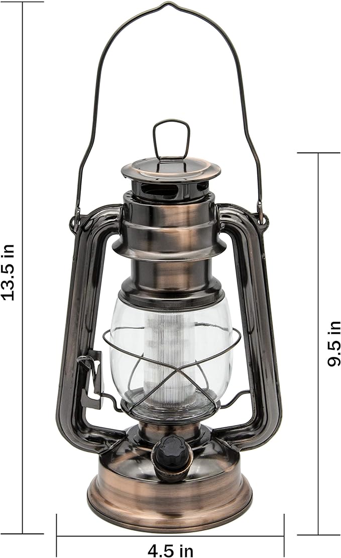 YAKii LED Vintage Lantern Metal Hanging Hurricane 12 LED Dimmer Switch Warm White Battery Operated Power Outage Indoor Camping Lighting Outdoor Brooklyn (Copper 2 Pack)-Ruum Studio Home