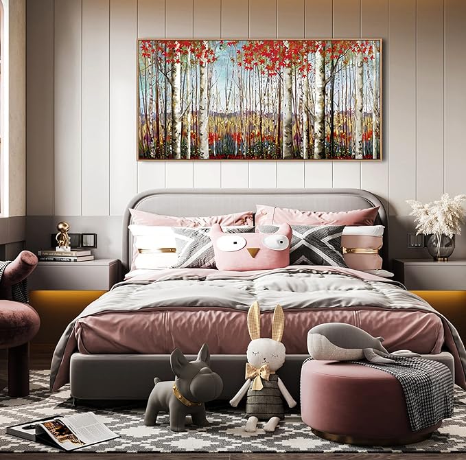 Large Framed Wall Art for Living Room Birch Tree Wall Decor Red Forest Painting Artwork Wall Decoration Nature Pictures Wall Art Fall Above Bed Wall Decor-Ruum Studio Home