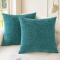 CaliTime Throw Pillow Covers Decorative 24 X 24 Inches Pack of 2 Cozy Chenille Cushion Cases for Couch Sofa Bed Living Room Home Teal-Ruum Studio Home