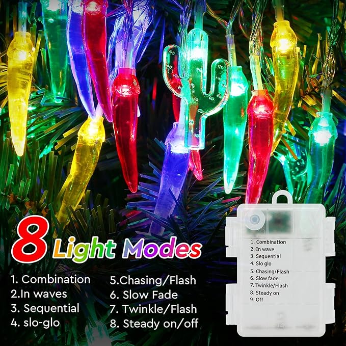 21FT [ 8 Modes & Timer ] Chili Pepper String Lights 40LED Fairy Lights Battery Operated for Indoor Outdoor Garden Pool Birthday Mexican Party Wedding Christmas Summer Tropical Decor-Ruum Studio Home