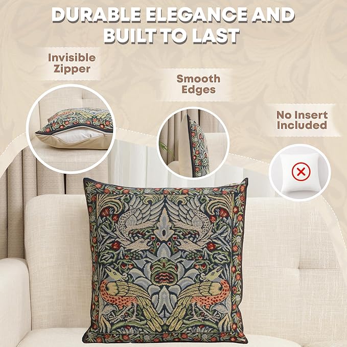 Charlotte Home Furnishings Throw Pillow Covers 16x16 in, Blue Peacock Decorative Couch Pillow Cover, Boho Decor European Tapestry Cushion Cases, Living Room Cozy Home Decor, Jacquard Woven Soft Cotton-Ruum Studio Home