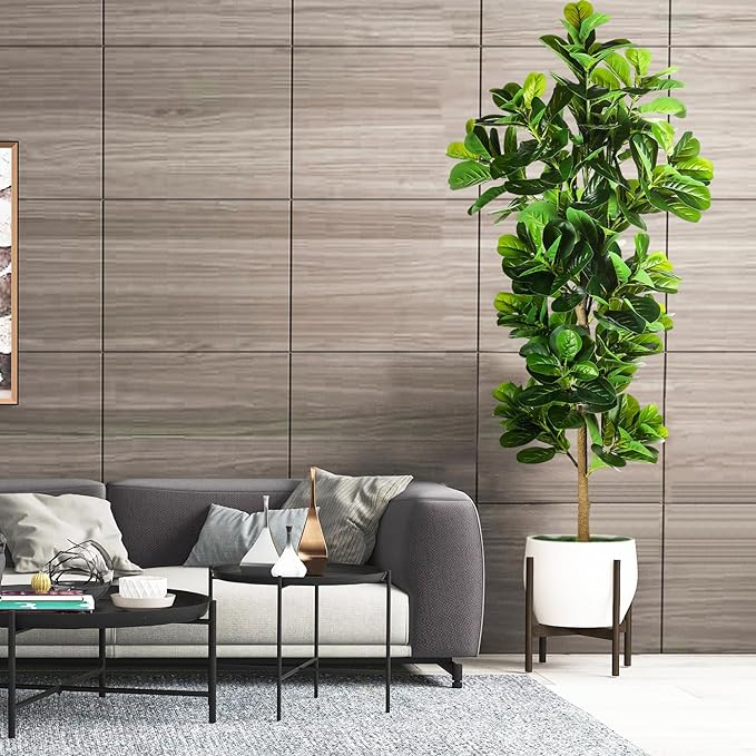 7.3ft Artificial Fiddle Leaf Fig Tree (87in) with Plastic Nursery Pot Faux Tree, Ficus Lyrata Fake Plant for Office House Farmhouse Living Room Home Decor (Indoor/Outdoor)-Ruum Studio Home