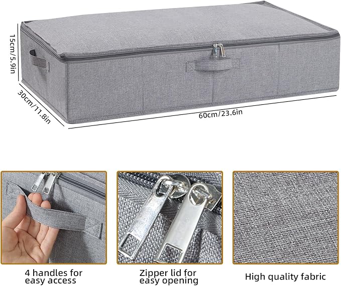 Underbed Storage Box, 23.6 x 11.8 x 5.9 Inch Clothes Organizer With Sturdy Structure and Reinforced Handles for Blanket, Sheets, Pillows, Towels, Shoes, Grey, 1 Pack-Ruum Studio Home