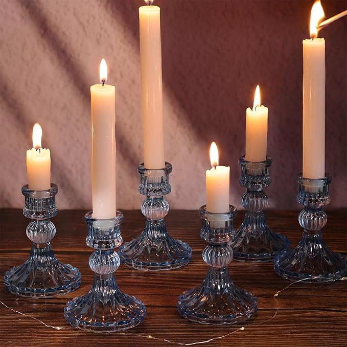 12PCS Blue Candlestick Holders Set- 4" H Taper Candle Holders, Glass Candle Holders Bulk for Wedding, Party, Home Table Centerpieces, Festival Gifts & Windowsill Decor-Ruum Studio Home