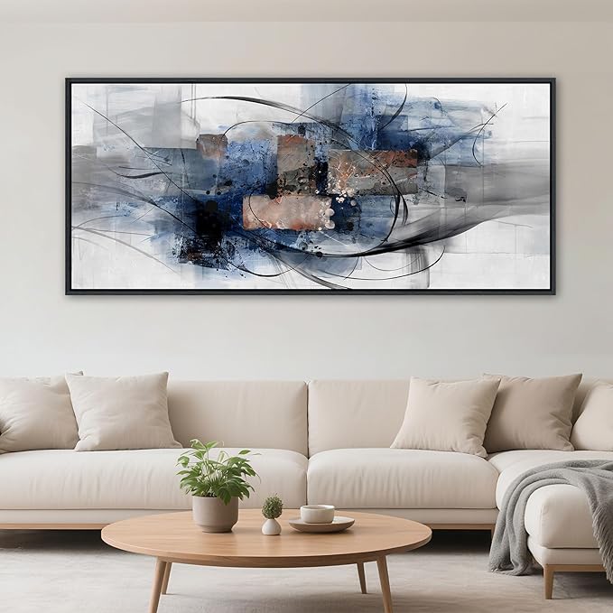 Mofutinpo Black and Blue Wall Art - Abstract Canvas Wall Art for Living Room, Bedroom, Office - Modern Black and White Paintings,Blue and Grey Wall Decor, Large Artwork and Pictures for Wall 31×70IN-Ruum Studio Home