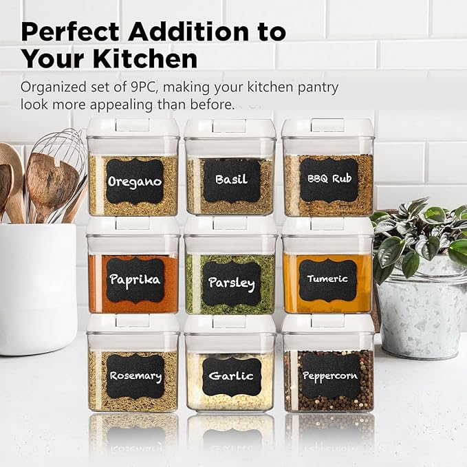 Shazo 9 PC Airtight Food Storage Containers - BPA Free Clear Plastic Snack & Spice Containers with Easy Lock Lids - Kitchen and Pantry Organization for Herbs, Coffee, Tea - 0.5L / 2.1 Cups-Ruum Studio Home