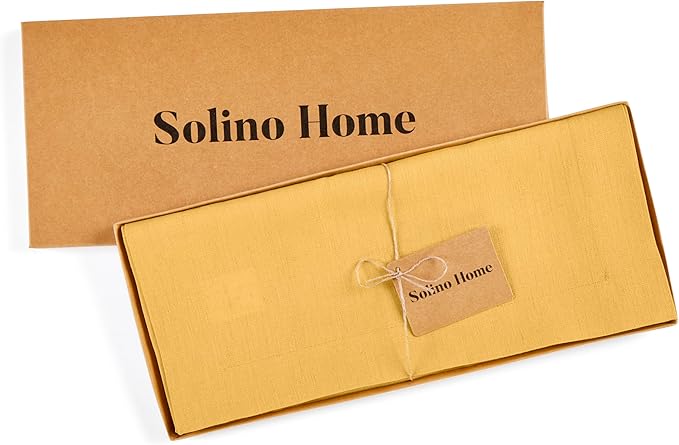 Solino Home Linen Table Runner 120 Inches Long - 100% Pure Linen Mustard Yellow Table Runner 14 x 120 Inch - Fete-Ruum Studio Home