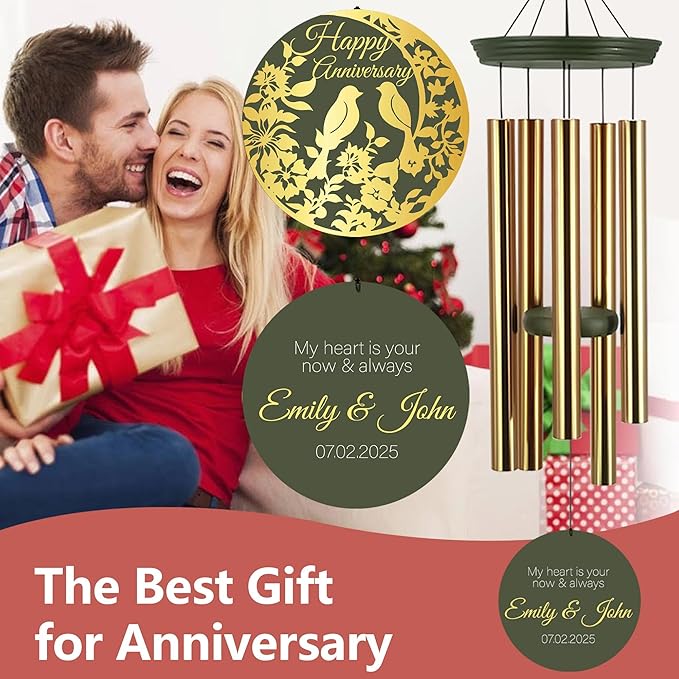 ASTARIN Happy Anniversary Wind Chimes Personalized, Deep Tone Wind Chimes for Memory Day, for Couple Friends Wife Husband, Marriage Keepsake Gift Ideas-Ruum Studio Home