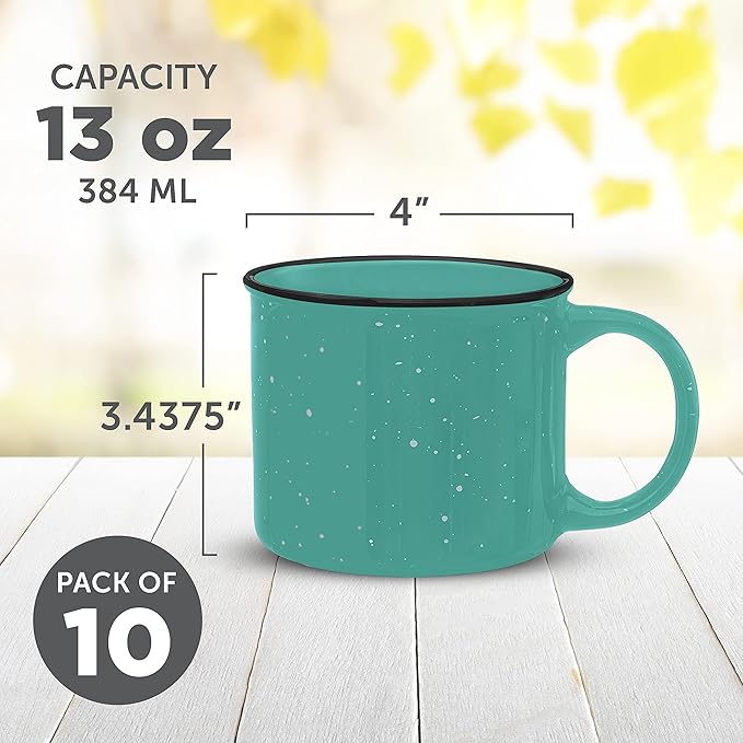 DISCOUNT PROMOS Ceramic Campfire Coffee Mugs 13 oz. Set of 10, Bulk Pack - Perfect for Tea, Espresso, Cappuccino, Hot Cocoa - Mint-Ruum Studio Home