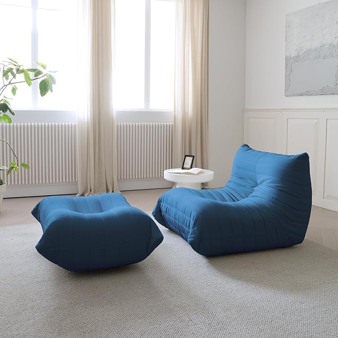 Luxury Sofa Couch Chair, Lazy Floor Seating, Fireside Bean Bag Chair, Ergonomic Tatami Sofa Lounger for Living Room, Bedroom, Office, Single Seat, Blue-Ruum Studio Home