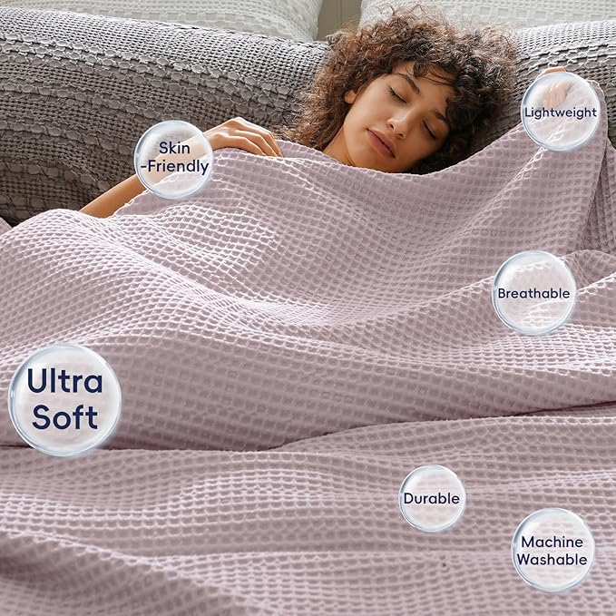 PHF Ultra Soft Waffle Weave Throw Blanket 50"x 60"- Washed Lightweight Breathable Cozy Woven Blanket for Bed - Aesthetic Decor for Couch Bedding Sofa Home Car - Dusty Rose-Ruum Studio Home