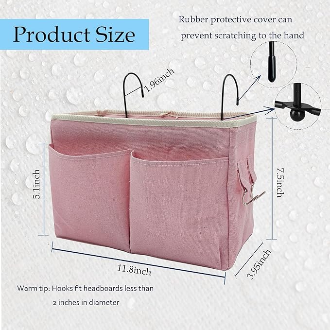 2-Pack Bedside Caddy Bedside Hanging Storage Basket Multi-Function Organizer Caddy for Bunk and Hospital Beds Dorm Rooms Bed Rails, Can be Placed Glasses Books Mobile Phones（2 pcs pink）-Ruum Studio Home