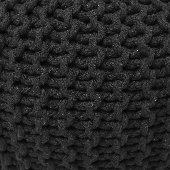 REDEARTH Round Pouf Foot Stool Ottoman - Cotton Hand Knitted Dori Pouffe - Cord Boho Home Décor - Stuffed Cable Poof for Living Room - Bedroom (19.5"x19.5"x14") - Dark Gray-Ruum Studio Home
