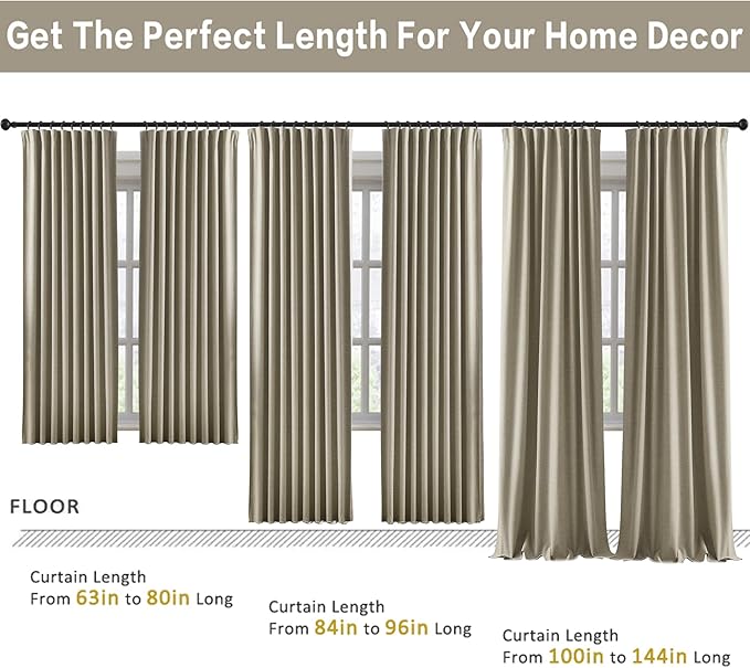RAIN CITY Taupe Blackout Linen Blend Curtains&Drapes 144 Inch Long 12ft Length Custom Made High Ceiling Draperies with Hooks 2 Story Light Blocking Curtains for Loft Sliding Door 50 Wide Set of 2-Ruum Studio Home