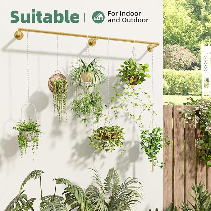 Plant Hanger Indoor Hanging Planters for Indoor Plants Hanging Plant Holder Window Plant Rod Gold Metal Shelves 63 Inch (Pot/Chains not Included-Ruum Studio Home
