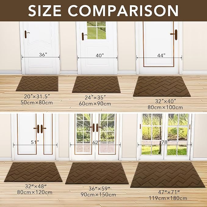 hicorfe Front Door Mat Outside Entrance,24"x35" Absorbent Muddy Dirt Resist Welcome Door Mats Outdoor Indoor,Stain and Fade Resistant,Non Slip Backing Entry Mat Doormat for Entryway (Dark Brown)-Ruum Studio Home