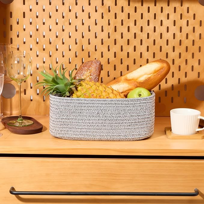 Small Storage Baskets for Organizing | Closet Organizer Bins | Shelf Toy Basket | Woven Rope Baskets | Cube Decorative Box | Shallow Basket | 11.5x7.5x4.7” | 4 Packs Mixed Grey-Ruum Studio Home