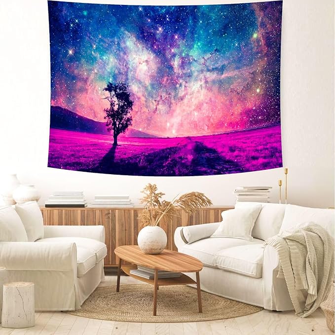 Delur Tree in Galaxy Tapestry Planet Cosmic Outer Space Universe Starry Sky Wall Hanging Tapestry Psychedelic Forest Nature Landscape Headboard for Bedroom Living Room Home Decor (51.2" x 59.1")-Ruum Studio Home
