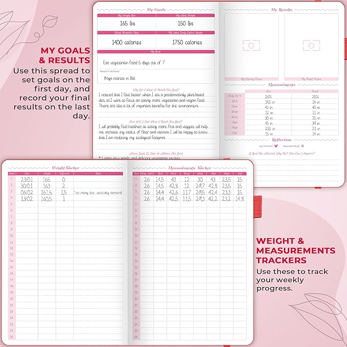 GoGirl Food Journal & Wellness Planner –– Diet & Fitness Diary – Nutrition Journal with Meal, Exercise & Weigh Loss Tracker, A5 (Maroon)-Ruum Studio Home