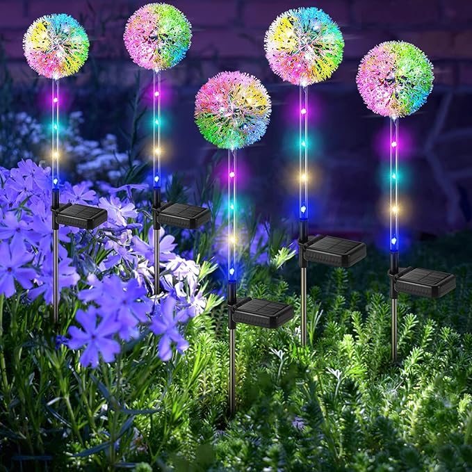 Solar Dandelion Lights Outdoor Decorative: 6 Pack Garden Lights Solar Powered - Waterproof Colorful Flower Light Decor for Yard Patio Porch Pathway Outside Lighting, Unique Gifts for Women-Ruum Studio Home