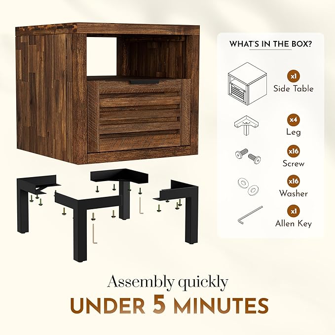 Bme Millie Solid Acacia Wood Rustic Nightstand with Drawers & Open Shelf, Pre-Assembled Industrial Modern Side Table for Living Room, Bedroom-Ruum Studio Home