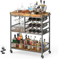 Gizoon Bar Cart, 3 Tier Coffee Cart with Lockable Wheels, 12-Bottle Wine Rack, and Hanging Glass Holder, Kitchen Rack with Removable Tray, for Kitchen, Dining Room, Entertaining, Club Party,Retro-Ruum Studio Home