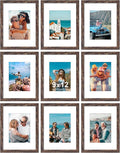 Vittanly 9x12 Picture Frames Set of 9, Shatter Resistant Plexiglass, Display 6x8 Pictures with Mat or 9x12 without Mat, Photo Frames for Wall or Tabletop, Engineered Wood, Brown-Ruum Studio Home