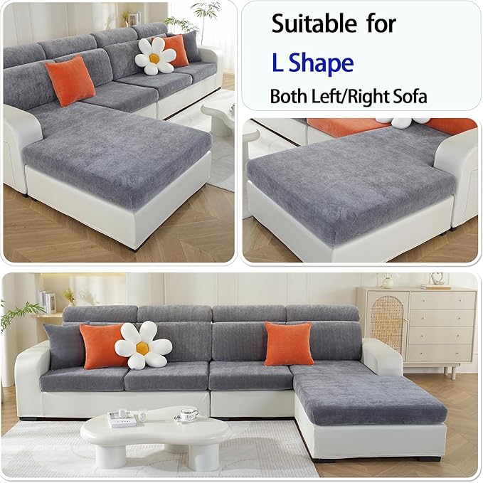 Sectional Couch Covers for L Shaped Sectional Sofa (Left or Right Facing) – Softer Chenille Sofa Covers Washable, Non-Slip Stretch Chaise Slipcover (Only 1 Piece, Dark Grey)-Ruum Studio Home