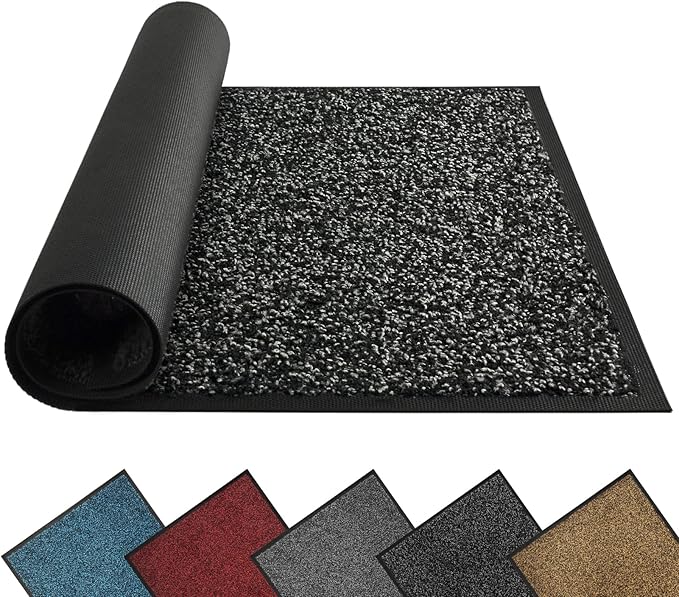 Mibao Front Door Mat, Dirt Trapper Welcome Mat for Outdoor Indoor, Non-Slip Waterproof Doormat, Durable Machine Washable Low Profile Entry Rug for Back Door Outside Patio Porch, 60" x 36", Black-Ruum Studio Home