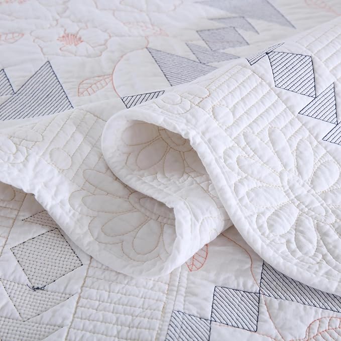 MarCielo 3-Piece 100% Cotton Oversized Bedspread Lightweight Quilt Coverlet Embroidery Farmhouse Bedding Set (TC Colorful White, Oversized Queen (100"x106"))-Ruum Studio Home