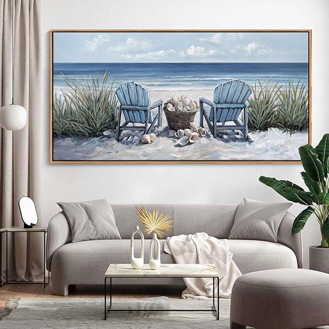 HGUAOA Coastal Wall Art - Large Landscape Wall Pictures for Living Room, Bedroom Pictures, Ocean Beach Artwork, Blue Wall Art, Above Bed Decor, Coastal Landscape Wall Decor,Framed Beach Pinting-Ruum Studio Home