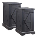 JXQTLINGMU Farmhouse Nightstand Set of 2 with Charging Station, 17" D Rectangular End Table with Barn Door & Adjustable Storage Shelf, Wood Rustic Sofa Side Table for Living Room, Bedroom, Black-Ruum Studio Home