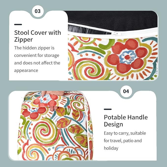 Inflatable Ottoman Stool D21 xH9 for Outdoor/Indoor Use, Water Repellent Patio Foot Rest Stool with Portable Handle,Round Pouf Ottoman Suitable for Garden,Deck and Camping - Flower Red-Ruum Studio Home