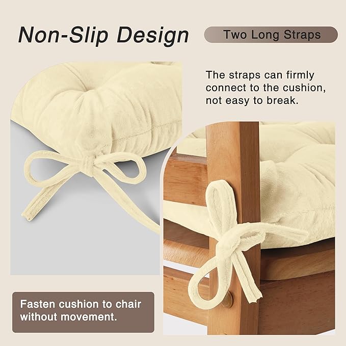 OVOV Chair Cushions for Dining Chairs Set of 6 Tufted Indoor Chair Pads with Ties Soft Square Seat Cushions for Kitchen Chairs 15.5"x15.5",White-Ruum Studio Home