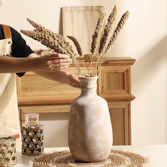 Ceramic Rustic Flower Vase, 12.4" Large Farmhouse Vases Home Decor Pottery Neutral Decorative Vase Pampas for Table Entryway Bookshelf Living Room Kitchen Bedroom-Ruum Studio Home