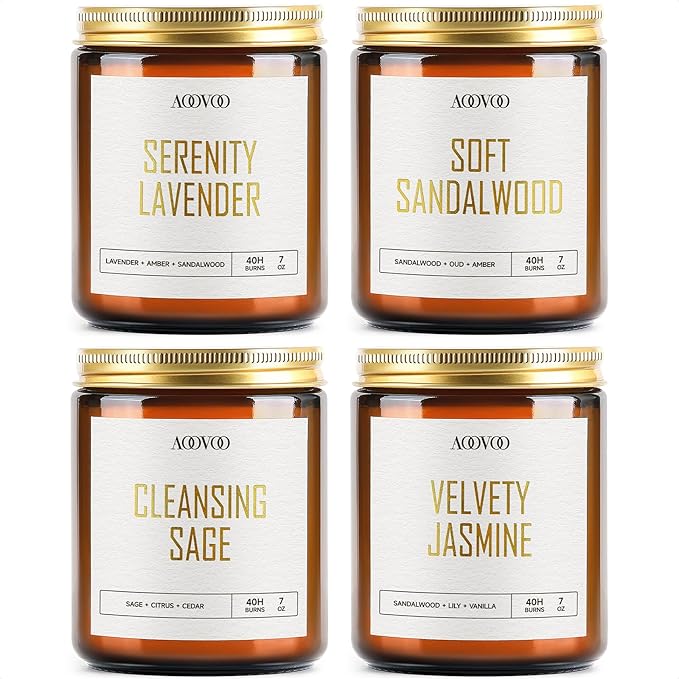 AOOVOO Candle Set - 4PC Scented Candles, 28 oz Soy Candles, Soy Candle for Home Scented, Lavender/Sandalwood/Jasmine/Sage-Ruum Studio Home