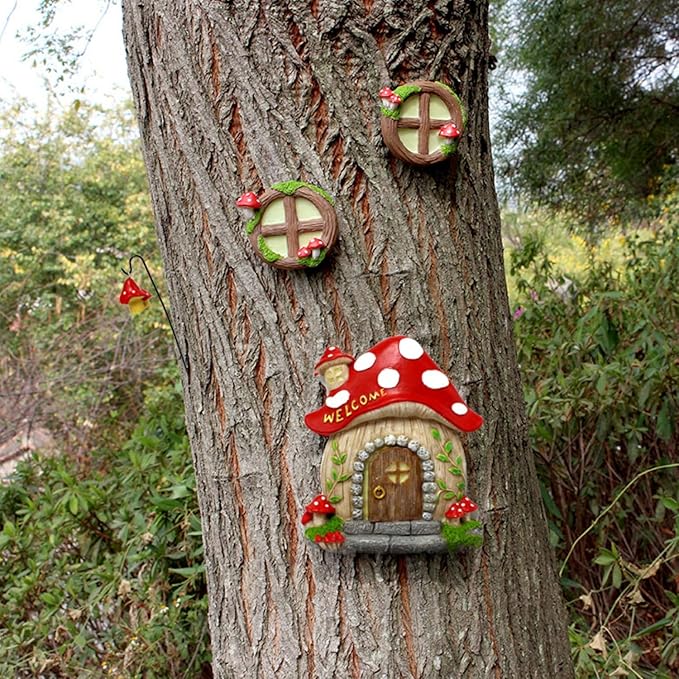 Garden Fairy Decor for Outside Wall Tree Decoration Fairy Door and Window Accessories, Butterfly Mushroom Leaves Fairy House Kit, Fairy Garden Decor, Fairy Garden Decor, Fairy Garden Decorations-Ruum Studio Home